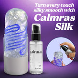 Calmras Silk product with packaging and application on a Calmras Spinner Massager