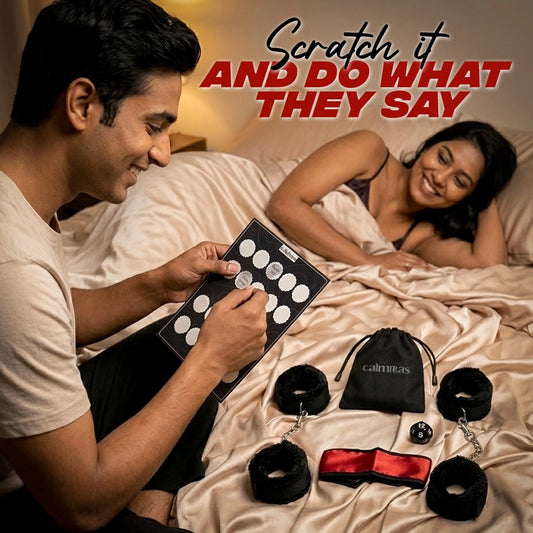 Black bondage cuffs, blindfold, dice, and storage pouch for couples play secondary Image