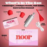 Noor product packaging – device, heads, USB cable and manual